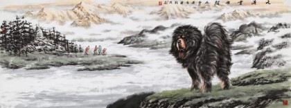 王貴邱 小六尺《天涯云水間》 當(dāng)代著名藏獒畫家