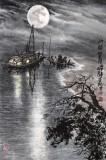 申凌翔 四尺三開《洲頭望月》 廣西山水畫名家