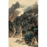 【已售】何實 四尺三開《登高處一覽江山》 吉林著名山水畫家
