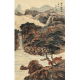 何實 四尺三開《放舟秋色兩岸紅》 吉林著名山水畫家