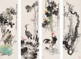 王寶欽 四條屏《清香》 當(dāng)代花鳥牡丹畫名家（詢價(jià)）