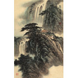 【已售】何實(shí) 四尺三開(kāi)《觀瀑圖》 吉林著名山水畫(huà)家