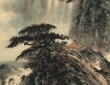 【已售】何實 四尺三開《觀瀑圖》 吉林著名山水畫家