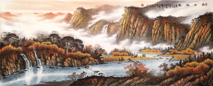 張慧仁 小八尺《秋山流泉》 廣西山水畫家協會常務理事
