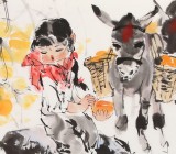 【已售】尹和平 四尺斗方《秋柿多多》 當代鄉土童趣繪畫名家