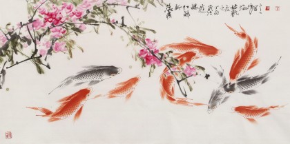 【已售】孫海峰 四尺《蕊發新紅鱗暢游》 安徽省美協會員