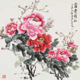 【已售】梁景欣 四尺斗方《富貴祥和》 青大美院學院派畫家