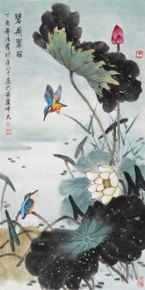 【已售】孫浩群《碧荷翠羽》 八十歲學院派繪畫名家（詢價）