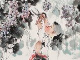 尹和平 四尺《玉珠滿架溢秋香》 當代鄉土童趣繪畫名家