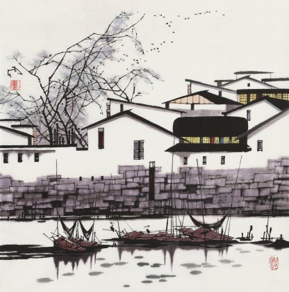 【已售】苗雨 四尺斗方《水鄉(xiāng)情思》 遼寧工美教授 師從吳冠中