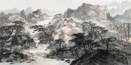 管旺林 四尺《嶺南晨韻圖》 中美協會員