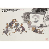 【已售】韓恩勝 四尺三開《騎馬打仗鬧翻天》中美協會員 水墨漫畫名家