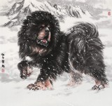 【已售】王貴邱 六尺斗方《高瞻遠矚》 當代著名藏獒畫家