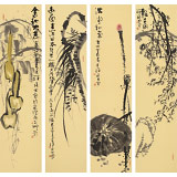 周自豪 四條屏精品《滿堂和氣》 當代著名禪意畫家