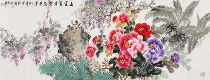 【已售】王寶欽 小六尺《玉堂富貴 紫氣東來》當代花鳥牡丹畫名家（詢價）