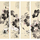 【已售】皇甫小喜 四條屏《荷韻四聯(lián)》 河南著名花鳥畫家