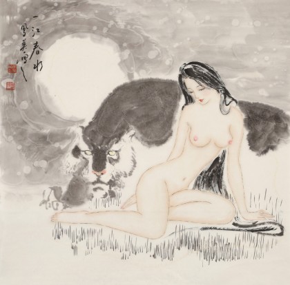 【已售】李鳳英 四尺斗方《一江春水》 北京美協會員