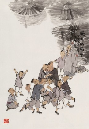 韓恩勝 四尺三開《難忘的戰斗》中美協會員 水墨漫畫名家