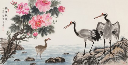 朱祖義 四尺《鶴情秋韻》 中國老子書畫院副院長