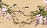 【已售】皇甫小喜 四尺對開《花蔓宜陽春》 河南著名花鳥畫家