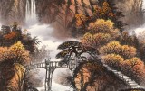 張慧仁 四尺《山居金秋觀瀑圖》 廣西山水畫家協(xié)會常務(wù)理事