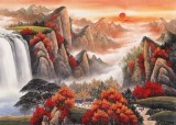 吳東 小八尺《秋山旭日》 著名易經(jīng)風(fēng)水畫家