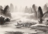 【已售】張慧仁 小六尺《煙雨漓江 千峰競秀》 廣西山水畫家協會常務理事