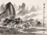 【已售】張慧仁 小六尺《煙雨漓江 千峰競秀》 廣西山水畫家協會常務理事