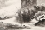 張慧仁 小六尺《江流舟行長壽行》 廣西山水畫家協(xié)會常務(wù)理事