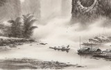 張慧仁 小六尺《江流舟行長壽行》 廣西山水畫家協(xié)會常務(wù)理事