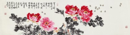 曲逸之 六尺對開《美人醉語園中煙》 河南省著名花鳥畫家