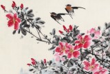 曲逸之 六尺對開《春思》 河南省著名花鳥畫家