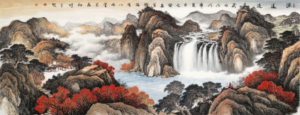 【已售】蔣元發(fā) 小六尺《源遠(yuǎn)流長》 廣西著名山水畫家
