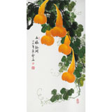 【已售】黃藝三尺招財辟邪葫蘆畫《五福臨門》