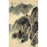 何實 四尺三開《溪山人家》 吉林著名山水畫家