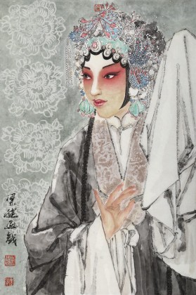 梁健 畫戲《國色天香》 當(dāng)代百杰畫家 中美協(xié)會(huì)員 代表作花旦題材