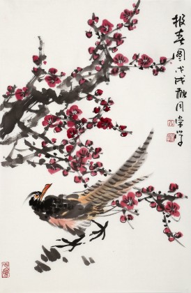 【已售】柳常學 四尺三開《報春圖》 中國美協會員