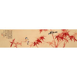 皇甫小喜 四尺對開《溪光竹聲兩相宜》 河南著名花鳥畫家