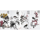 【已售】柳常學 四條屏《梅蘭竹菊》 中國美協會員
