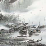 張慧仁 四尺斗方《煙雨歸舟圖》 廣西山水畫家協會常務理事