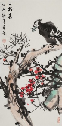 【已售】邢書波 松鷹圖《一枝春》 中美協(xié)會(huì)員 清華美院創(chuàng)作班導(dǎo)師