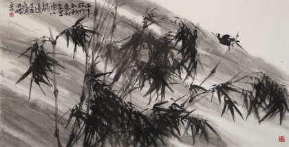 陳丹暉 四尺精品《雨中聽竹知秋意》 江蘇省美協(xié)會(huì)員 清華美院助教
