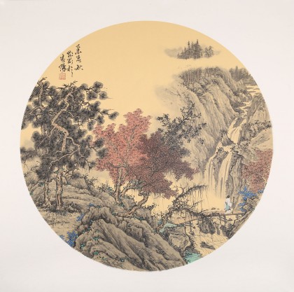 吳顯剛 卡紙團扇《觀瀑圖》 貴州七星關美協主席