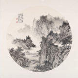 【已售】吳顯剛 卡紙團扇《溪橋人家》 貴州七星關(guān)美協(xié)主席