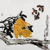 王永剛 指墨作品《雀躍福壽圖》 國家一級(jí)美術(shù)師（詢價(jià)）