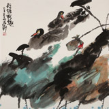 【已售】王永剛 四尺斗方《荷塘鴨趣》 國(guó)家一級(jí)美術(shù)師