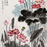 【已售】朱祖義 四尺荷花圖《荷塘清韻》 中國老子書畫院副院長