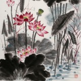 【已售】朱祖義 四尺荷花圖《荷塘清韻》 中國老子書畫院副院長