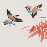 【已售】黃云鴻 三尺斗方《丹竹山雀圖》