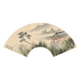 【已售】鄒本財 卡紙扇面《秀木出林》 公主嶺市美協常務副主席